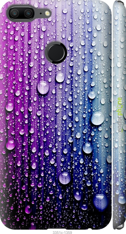 

3D пластиковий матовий чохол "Краплини води" для Huawei Honor 9 Lite, Синій