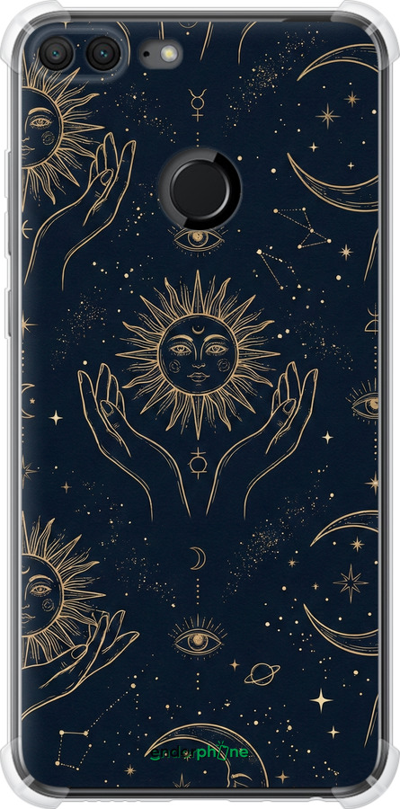 Силіконовий протиударний с посиленими кутами чехол Celestial Harmony: Sun & Moon Gold Mystic Pattern для Huawei Honor 9 Lite - 6778sp-1359 изображение 