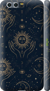 3D пластиковый матовый чехол Celestial Harmony: Sun & Moon Gold Mystic Pattern для Huawei Honor 9 - 6778m-998 изображение 