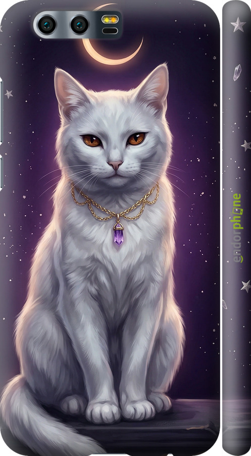 3D пластиковый матовый чехол Mystic White Cat Gothic Dark Purple Gold для Huawei Honor 9 - 6805m-998 изображение 