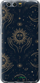 Силиконовый чехол Celestial Harmony: Sun & Moon Gold Mystic Pattern для Huawei Honor 9 - 6778u-998 изображение 