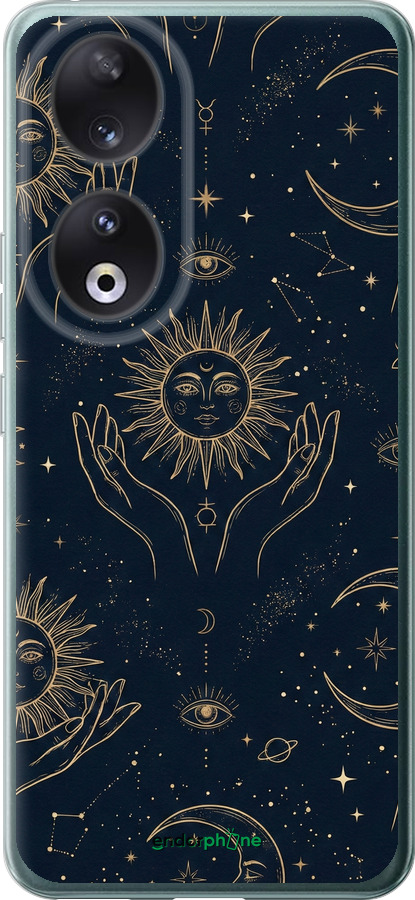 Силиконовый чехол Celestial Harmony: Sun & Moon Gold Mystic Pattern для Huawei Honor 90 - 6778u-3088 изображение 