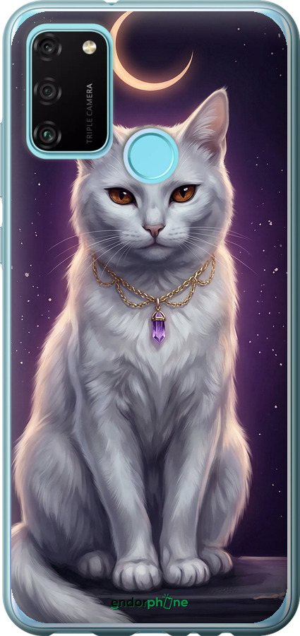 Силиконовый чехол Mystic White Cat Gothic Dark Purple Gold для Huawei Honor 9A - 6805u-1900 изображение 