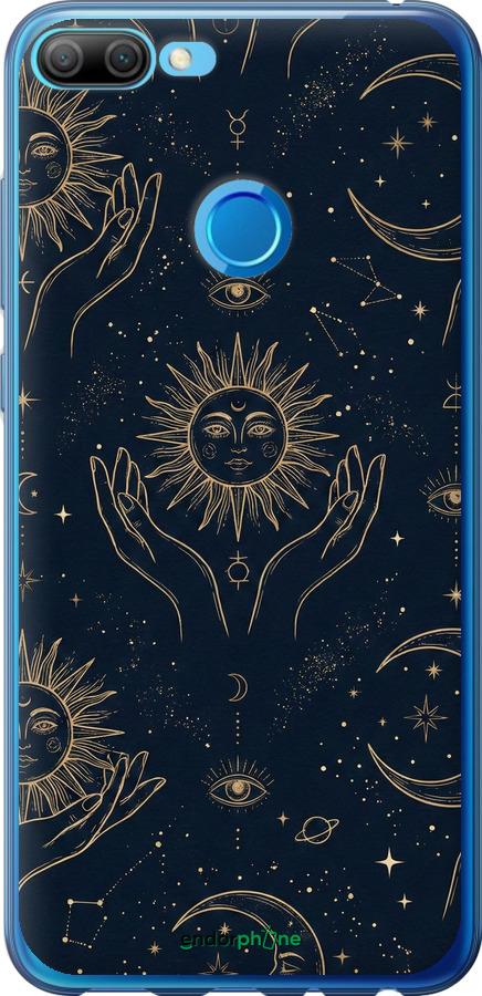 Силиконовый чехол Celestial Harmony: Sun & Moon Gold Mystic Pattern для Huawei Honor 9i - 6778u-1853 изображение 