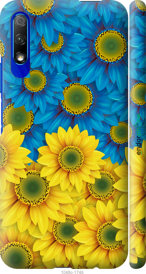 3D пластиковий матовий чехол Жовто-блакитні квіти  для Huawei Honor 9X - 1048m-1746 изображение 