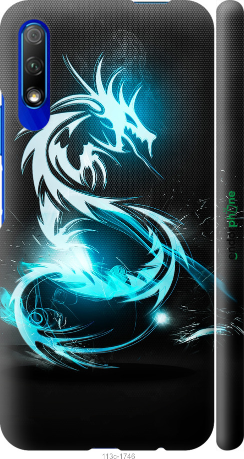 3D пластиковий матовий чехол Біло-блакитний вогненний дракон для Huawei Honor 9X - 113m-1746 изображение 