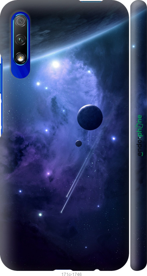 3D пластиковый матовый чехол Планеты в синем космосе для Huawei Honor 9X - 171m-1746 изображение 