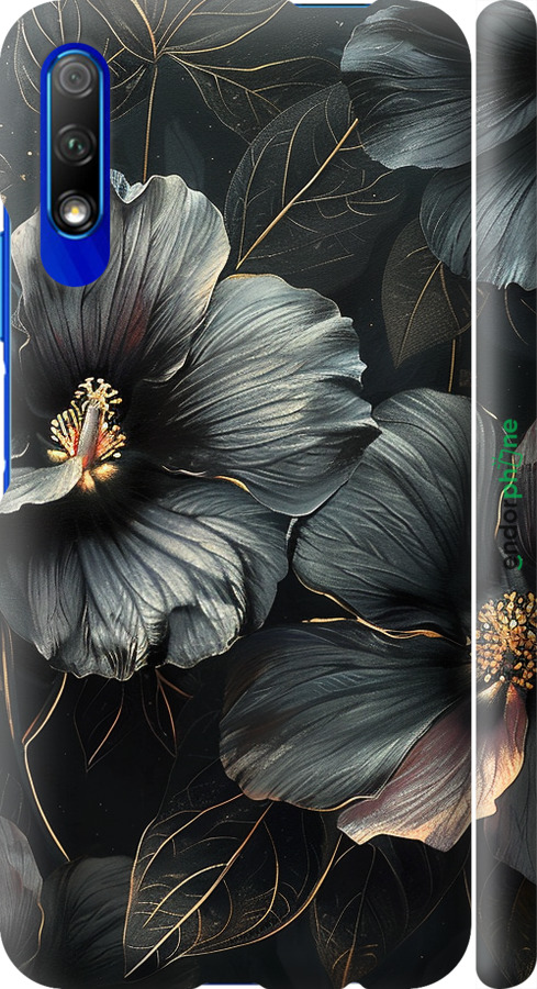 3D пластиковый матовый чехол Черные цветы для Huawei Honor 9X - 6031m-1746 изображение 