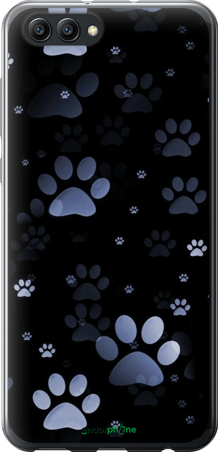 Силиконовый чехол С синими отпечатками лап для Huawei Honor V10 / View 10 - 6441u-1579 изображение 