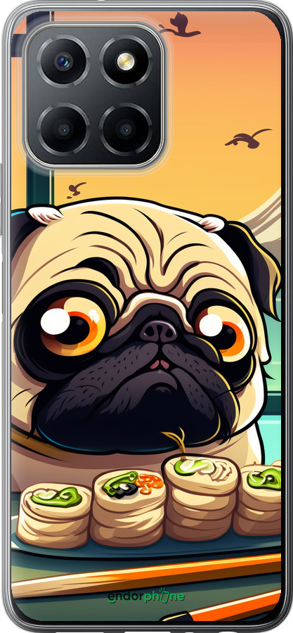 Силиконовый чехол Мопс и суши для Huawei honor X6 - 5588u-3341 изображение 