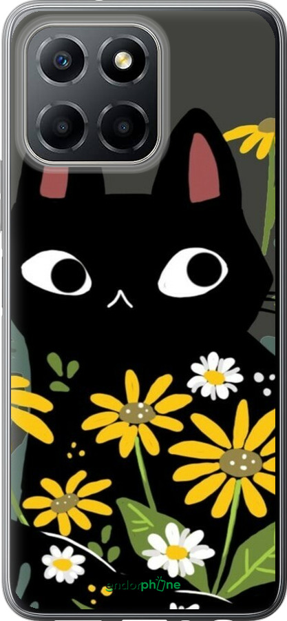 Силиконовый чехол Черный кот с цветами для Huawei honor X6 - 6448u-3341 изображение 