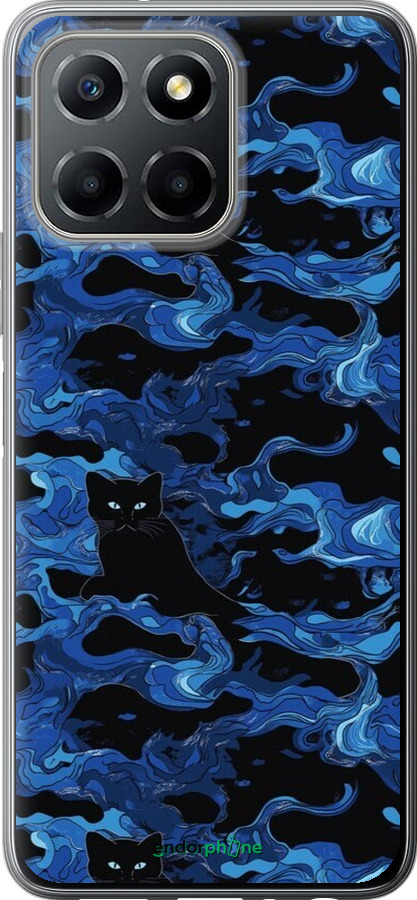 Силиконовый чехол Абстрактный узор черных котов на синем фоне для Huawei honor X6 - 6525u-3341 изображение 