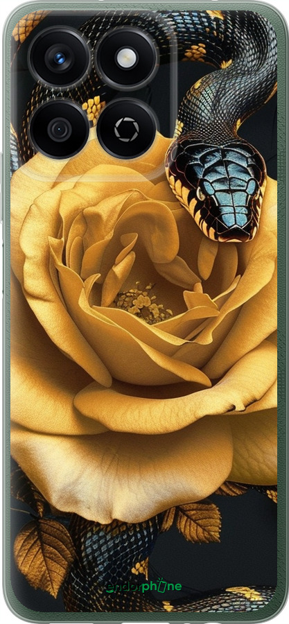 Силиконовый чехол Black snake and golden rose для Huawei Honor X7c - 6068u-3874 изображение 