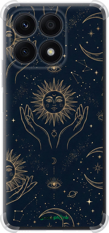 Силіконовий протиударний с посиленими кутами чехол Celestial Harmony: Sun & Moon Gold Mystic Pattern для Huawei Honor X8a - 6778sp-2963 изображение 