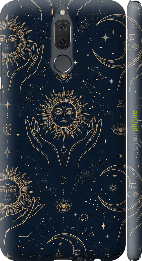 3D пластиковый матовый чехол Celestial Harmony: Sun & Moon Gold Mystic Pattern для Huawei Mate 10 Lite - 6778m-1240 изображение 