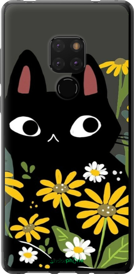 2D пластиковый чехол Черный кот с цветами для Huawei Mate 20 - 6448t-1578 изображение 