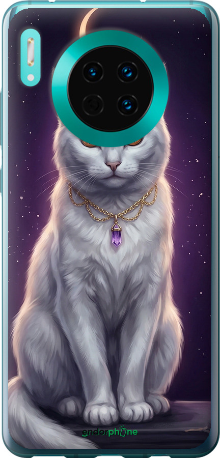 Силиконовый чехол Mystic White Cat Gothic Dark Purple Gold для Huawei Mate 30 - 6805u-1773 изображение 