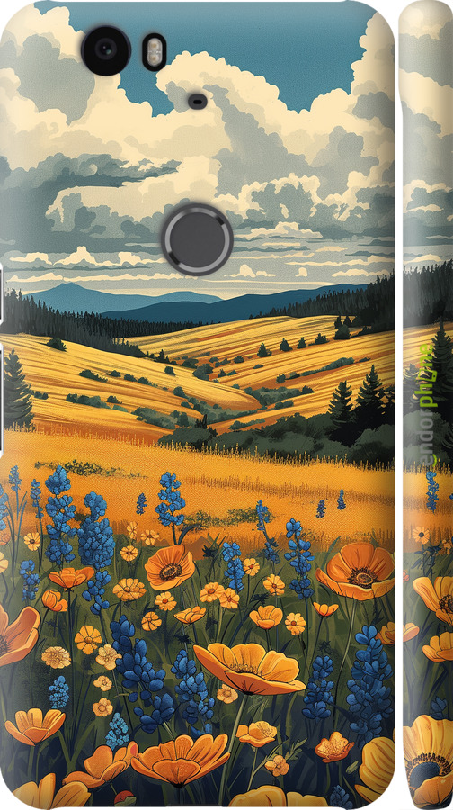 3D пластиковый глянцевый чехол Украинское поле для Huawei Nexus 6P - 6082c-148 изображение 