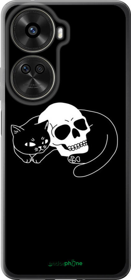 Силиконовый чехол С изображением кота и черепа для Huawei nova 12 SE /  nova 11 SE - 6491u-3730 изображение 