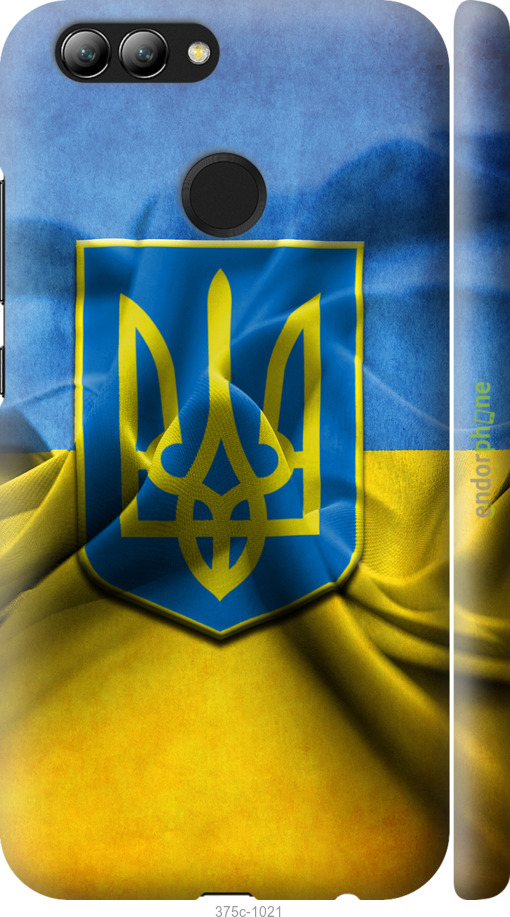 

3D пластиковий матовий чохол "Прапор та герб України" для Huawei Nova 2, Блакитний