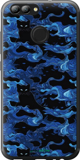 2D пластиковый чехол Абстрактный узор черных котов на синем фоне для Huawei Nova 2 - 6525t-1021 изображение 