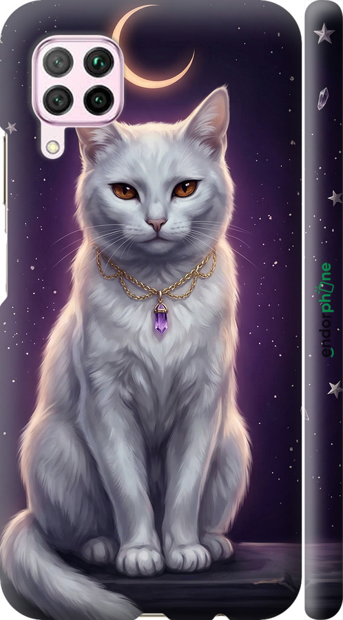 3D пластиковый матовый чехол Mystic White Cat Gothic Dark Purple Gold для Huawei Nova 6SE - 6805m-1823 изображение 