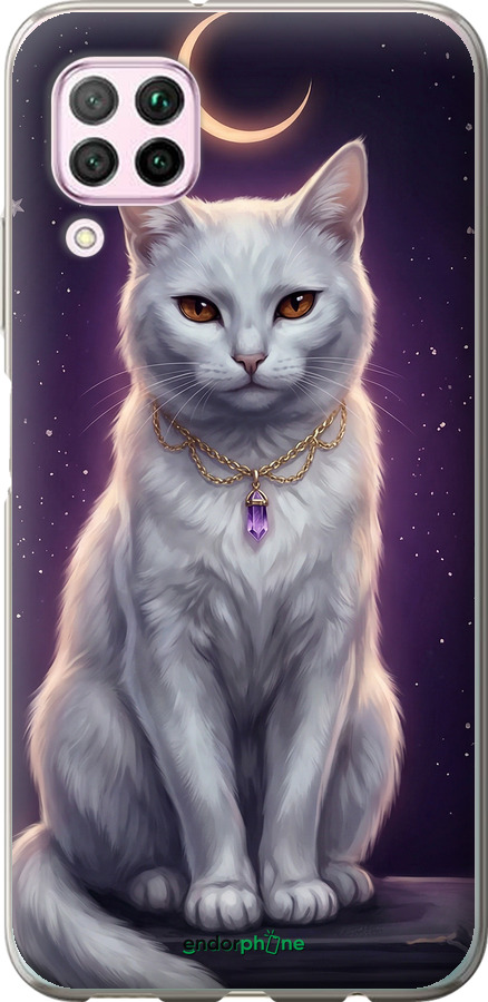Силиконовый чехол Mystic White Cat Gothic Dark Purple Gold для Huawei Nova 6SE - 6805u-1823 изображение 