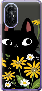 Силиконовый чехол Черный кот с цветами для Huawei Nova 8 - 6448u-2245 изображение 