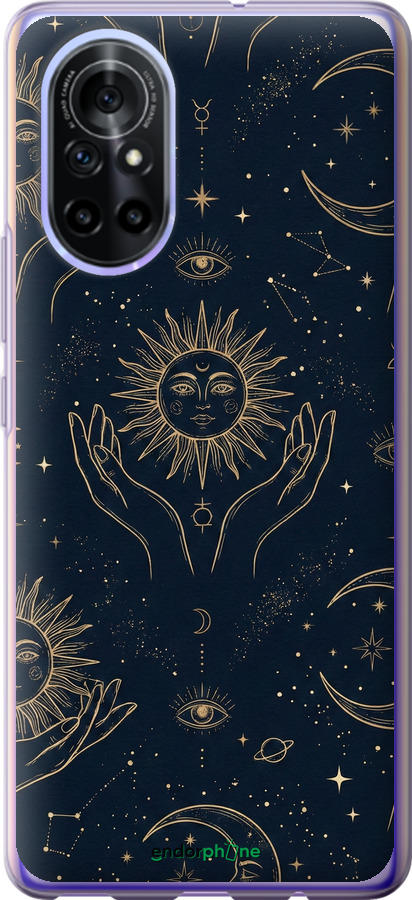Силиконовый чехол Celestial Harmony: Sun & Moon Gold Mystic Pattern для Huawei Nova 8 - 6778u-2245 изображение 
