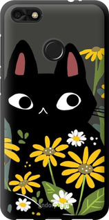 TPU чехол Черный кот с цветами для Huawei Nova Lite 2017 - 6448b-1400 изображение 