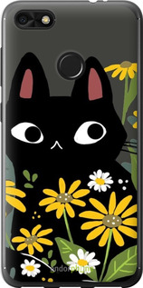 2D пластиковый чехол Черный кот с цветами для Huawei Nova Lite 2017 - 6448t-1400 изображение 
