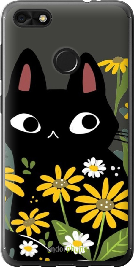 2D пластиковый чехол Черный кот с цветами для Huawei Nova Lite 2017 - 6448t-1400 изображение 