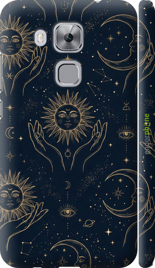 3D пластиковый матовый чехол Celestial Harmony: Sun & Moon Gold Mystic Pattern для Huawei Nova Plus - 6778m-961 изображение 