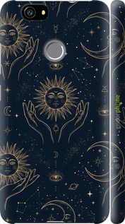 3D пластиковый матовый чехол Celestial Harmony: Sun & Moon Gold Mystic Pattern для Huawei Nova - 6778m-439 изображение 