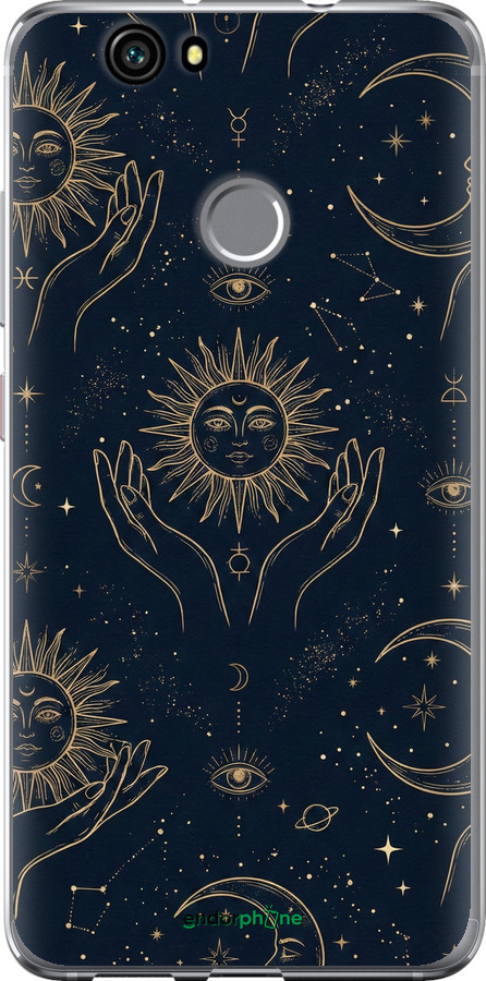 Силіконовий чехол Celestial Harmony: Sun & Moon Gold Mystic Pattern для Huawei Nova - 6778u-439 изображение 