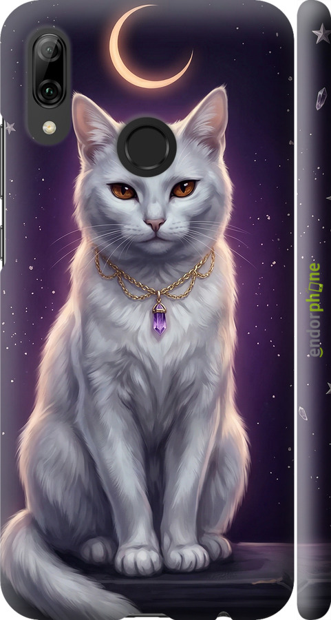 3D пластиковий матовий чехол Mystic White Cat Gothic Dark Purple Gold для Huawei P Smart 2019 - 6805m-1634 изображение 