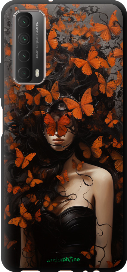 TPU чехол Девушка с оранжевыми бабочками для Huawei P Smart 2021 - 5941b-2100 изображение 