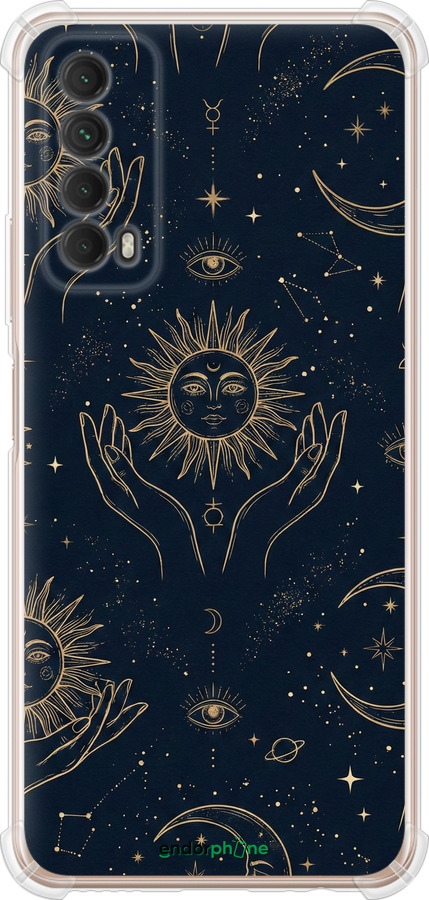Силикон с усиленными углами чехол Celestial Harmony: Sun & Moon Gold Mystic Pattern для Huawei P Smart 2021 - 6778sp-2100 изображение 