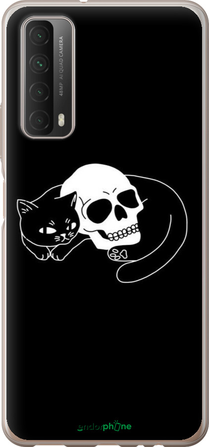 2D пластиковый чехол С изображением кота и черепа для Huawei P Smart 2021 - 6491t-2100 изображение 