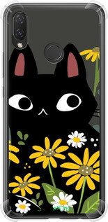 Силикон с усиленными углами чехол Черный кот с цветами для Huawei P Smart Plus - 6448sp-1555 изображение 