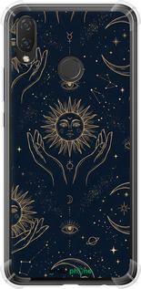 Силикон с усиленными углами чехол Celestial Harmony: Sun & Moon Gold Mystic Pattern для Huawei P Smart Plus - 6778sp-1555 изображение 
