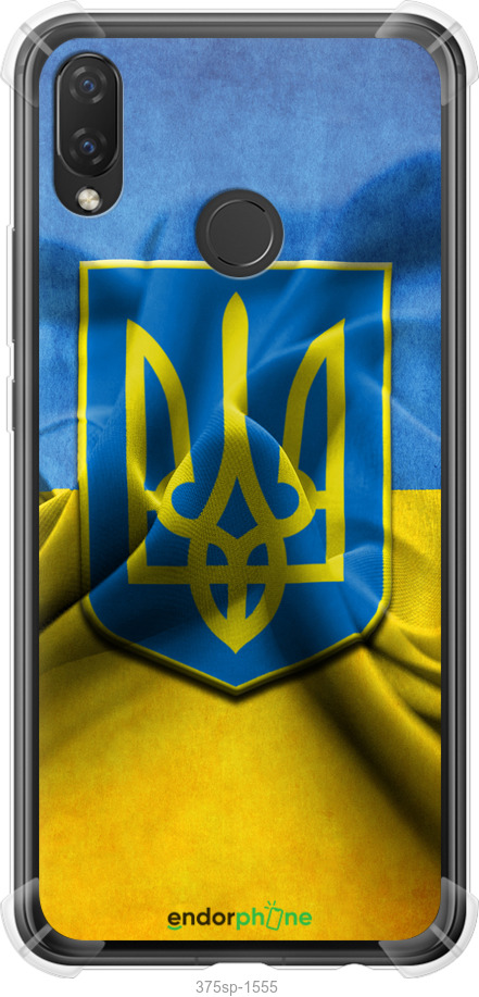 

Силіконовий протиударний с посиленими кутами чохол "Прапор та герб України" для Huawei P Smart Plus, Блакитний