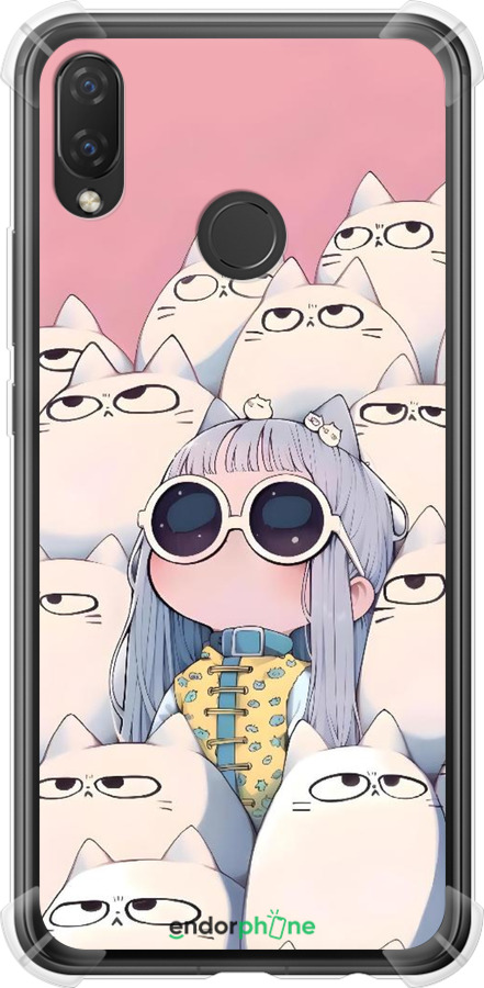 Силикон с усиленными углами чехол Малышка с котами для Huawei P Smart Plus - 6295sp-1555 изображение 