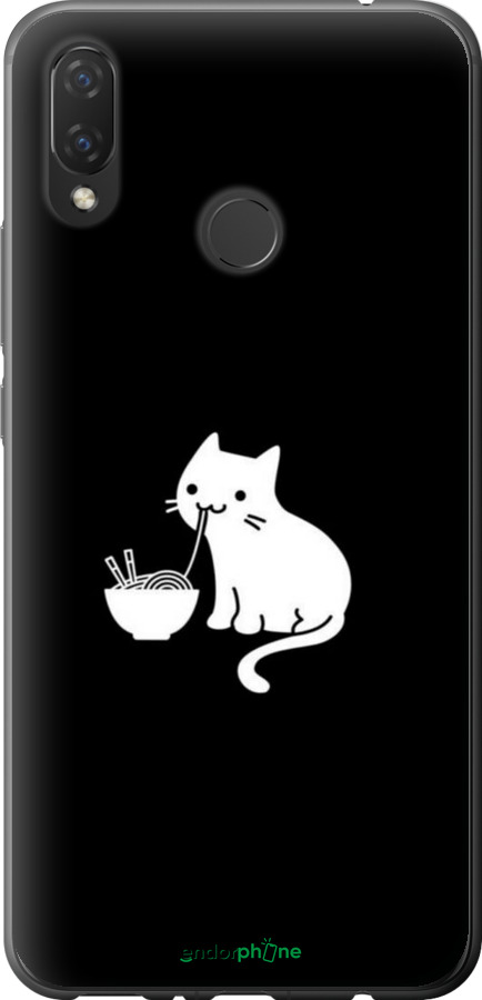 Силиконовый чехол С милым котом на черном фоне для Huawei Nova 3i - 6528u-1541 изображение 