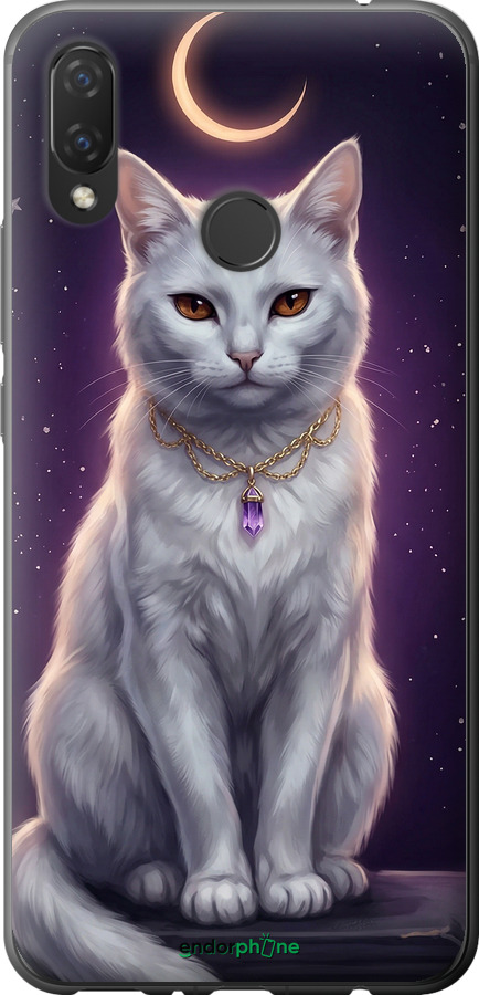 Силиконовый чехол Mystic White Cat Gothic Dark Purple Gold для Huawei P Smart Plus - 6805u-1555 изображение 
