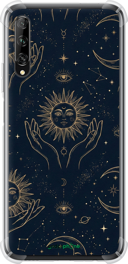Силикон с усиленными углами чехол Celestial Harmony: Sun & Moon Gold Mystic Pattern для Huawei P Smart Pro - 6778sp-1906 изображение 