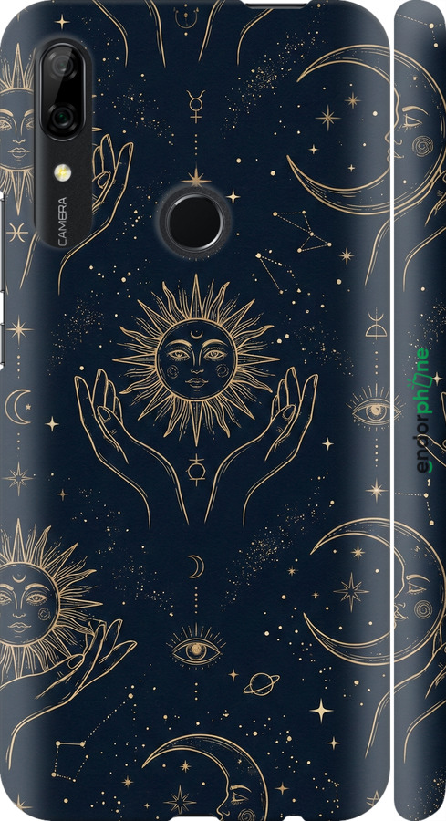 3D пластиковый матовый чехол Celestial Harmony: Sun & Moon Gold Mystic Pattern для Huawei Y9 Prime 2019 - 6778m-1736 изображение 
