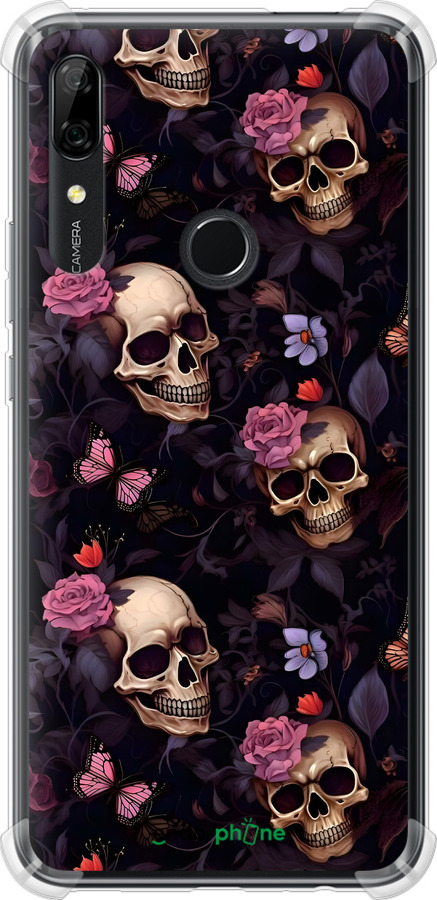 Силикон с усиленными углами чехол Черепа и розы для Huawei Y9 Prime 2019 - 6316sp-1736 изображение 