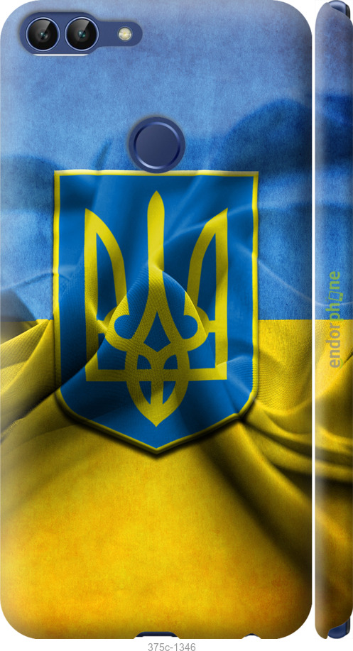 

3D пластиковий матовий чохол "Прапор та герб України" для Huawei P Smart, Блакитний