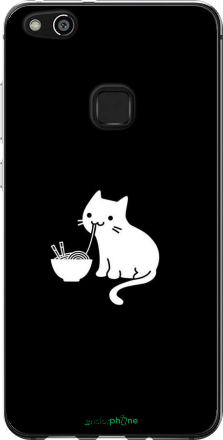 Силіконовий чехол Милий кіт на чорному фоні для Huawei P10 Lite - 6528u-896 изображение 
